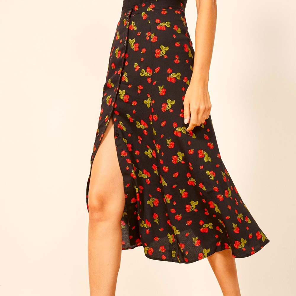 Reformation Hermosa Strawberry Pattern Midi Skirt